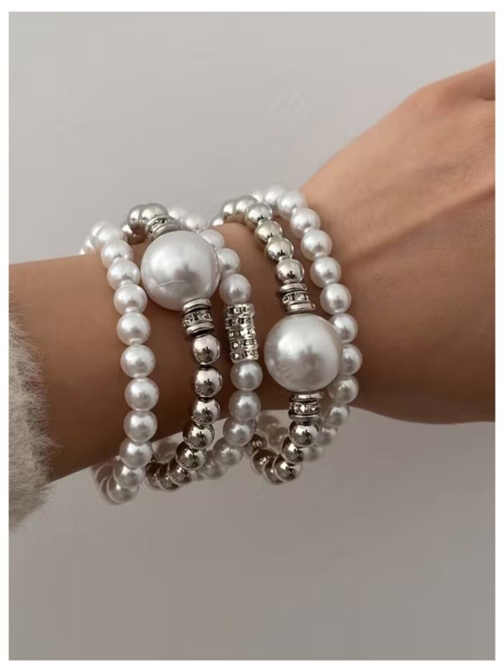 NWT Chunky Stacking Imitation Pearl Bracelets Hand Chains 5pc Punk Style